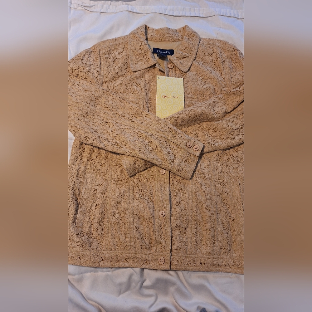 Denim&Co Tan Lace Button-Front Women's Jacket